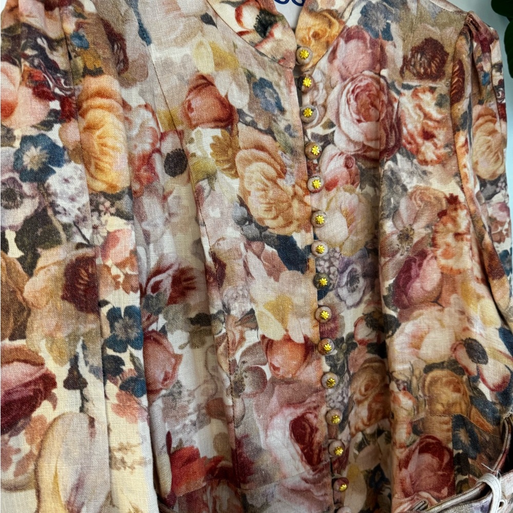 Zimmermann Cream Floral-Print Midi Dress with Belt - Picture 6 of 16